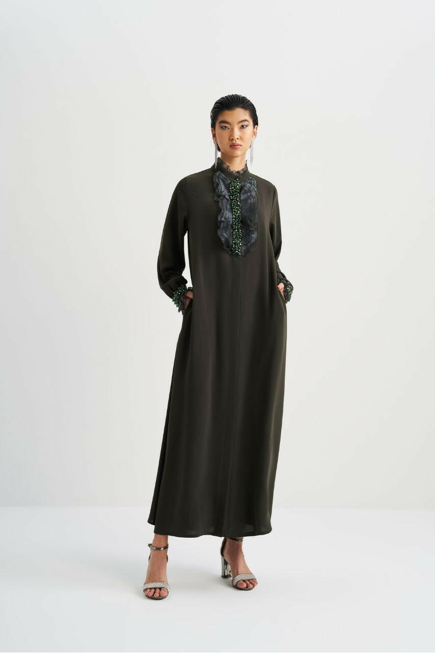 Muslim Women's Fashionable Emirati-Inspired Kaftan Abaya Kimono - Stylish, Modest, and Comfortable - Perfect for Ramadan, Eid, and Special Occasions Abaya By Baano 42 Arame Seaweed Green 