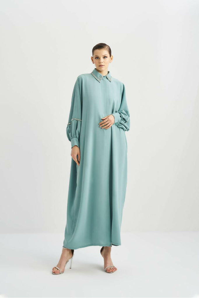 Turquoise Abaya with Sequins Abaya By Baano   