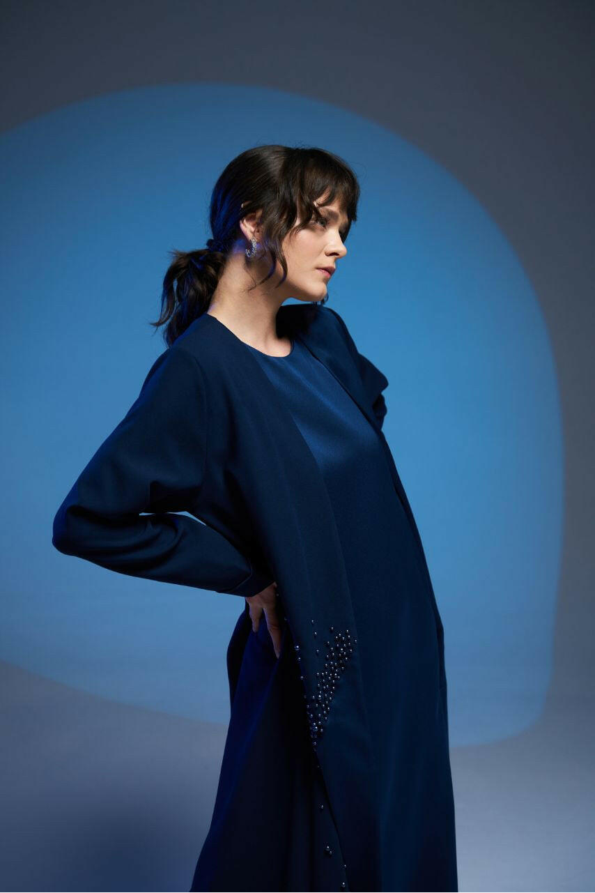 Open Front Decorated Abaya - Muslim Kimono for Women - Online Abaya for Women - Ramadan - Stylish - Modest Abaya By Baano 44 Marietta Blue 