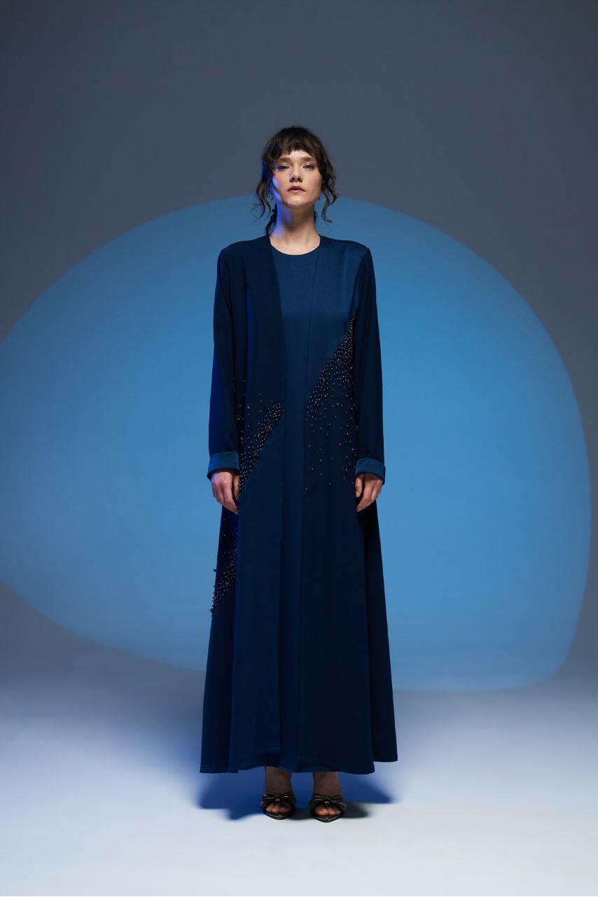 Open Front Decorated Abaya - Muslim Kimono for Women - Online Abaya for Women - Ramadan - Stylish - Modest Abaya By Baano 40 Marietta Blue 