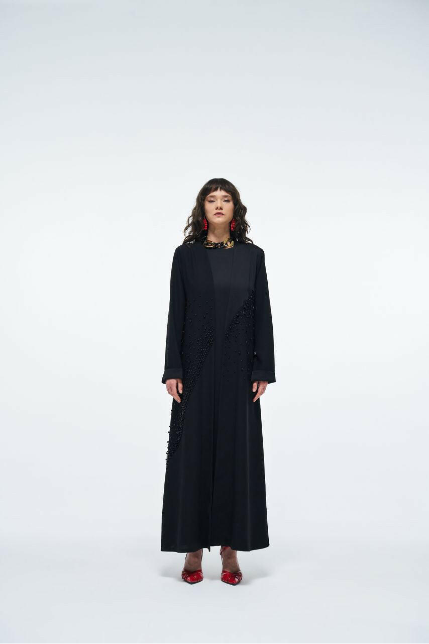 Open Front Decorated Abaya - Muslim Kimono for Women - Online Abaya for Women - Ramadan - Stylish - Modest Abaya By Baano 42 Black 