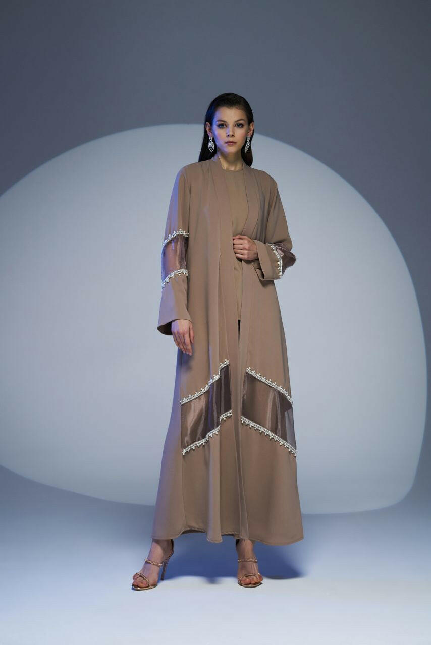 Women Abaya - Kimono embellished Design - Traditional Muslim Clothing for Women - Ramadan Collection Abaya By Baano 42 Beige 