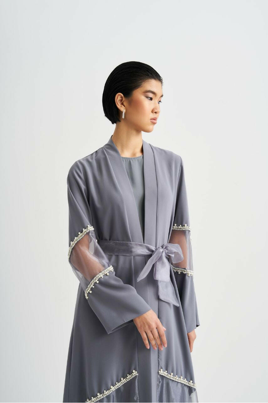 Women Abaya - Kimono embellished Design - Traditional Muslim Clothing for Women - Ramadan Collection Abaya By Baano 42 Gray 
