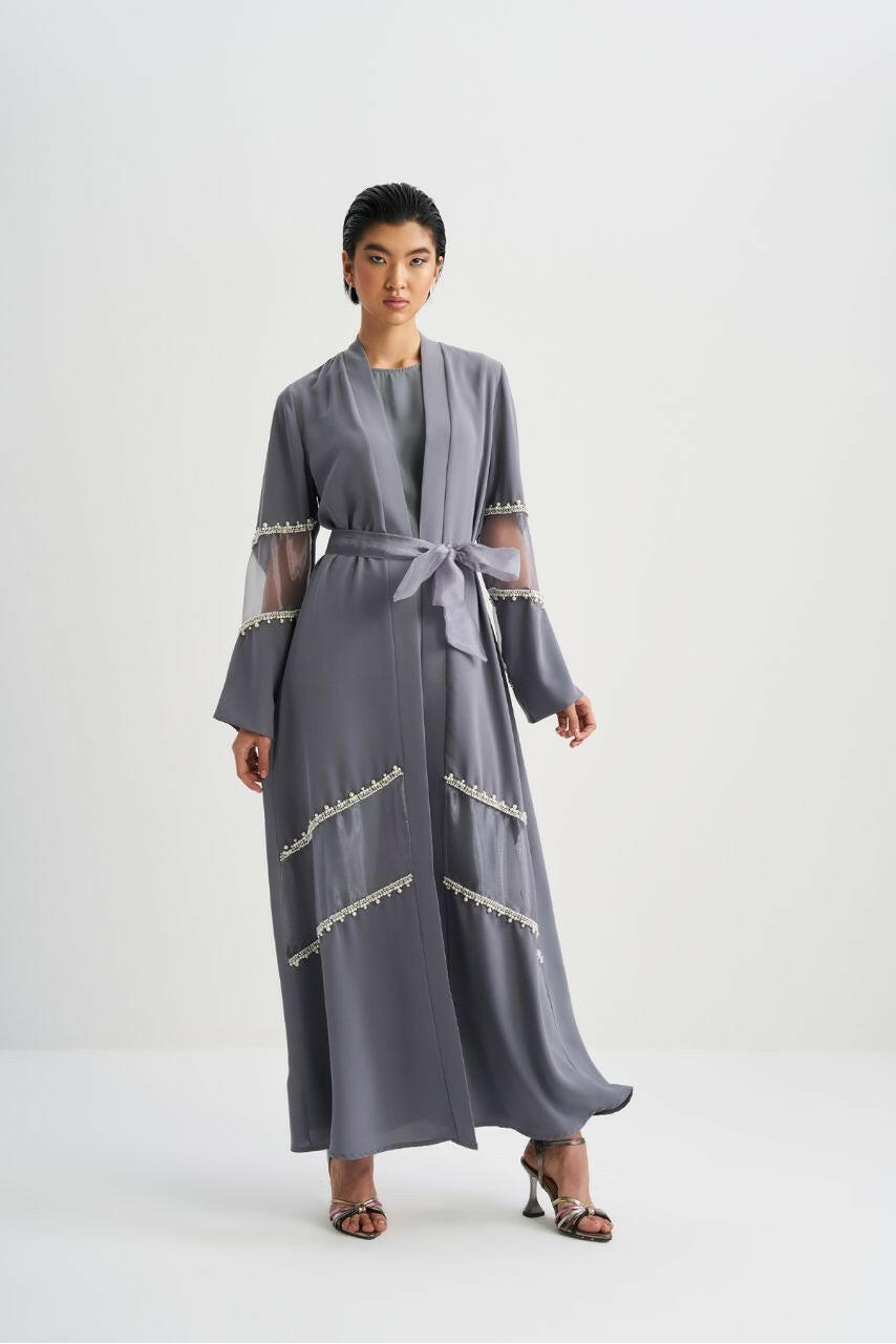 Women Abaya - Kimono embellished Design - Traditional Muslim Clothing for Women - Ramadan Collection Abaya By Baano 40 Gray 
