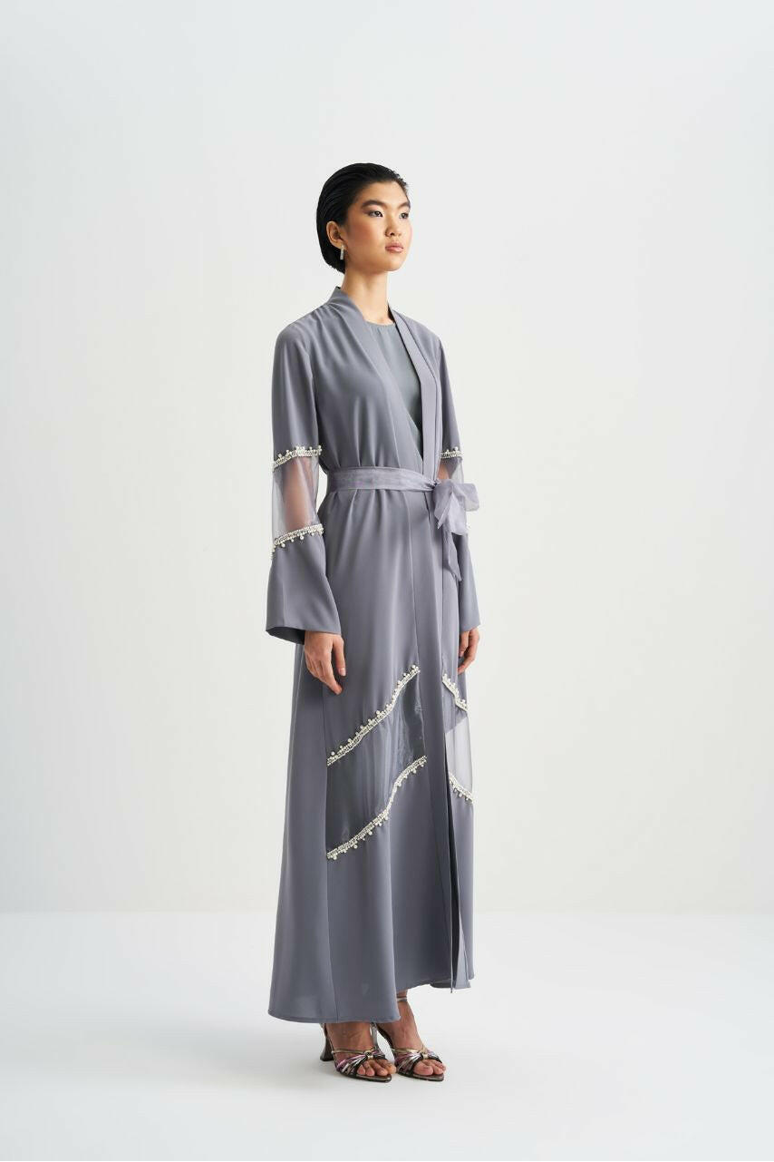 Women Abaya - Kimono embellished Design - Traditional Muslim Clothing for Women - Ramadan Collection Abaya By Baano 38 Gray 