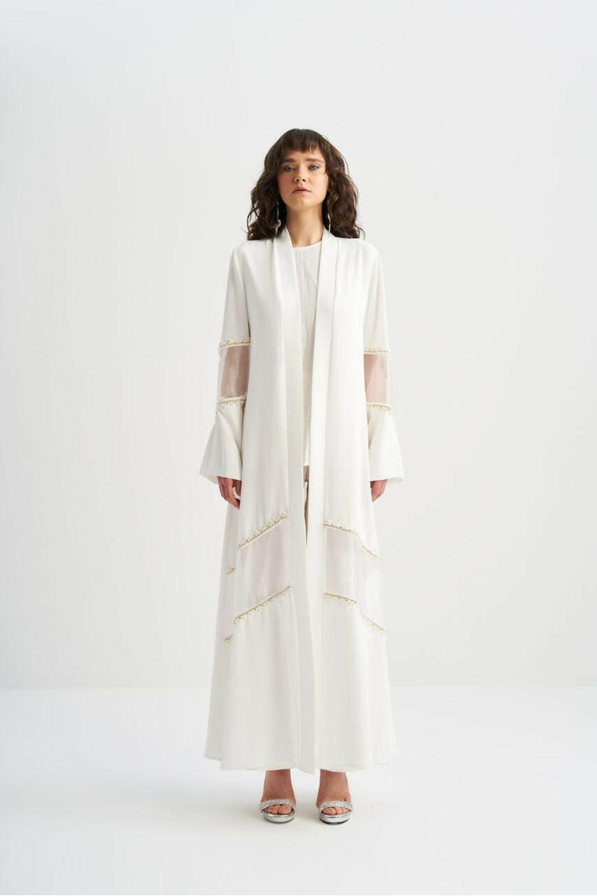 Women Abaya - Kimono embellished Design - Traditional Muslim Clothing for Women - Ramadan Collection Abaya By Baano 38 White 