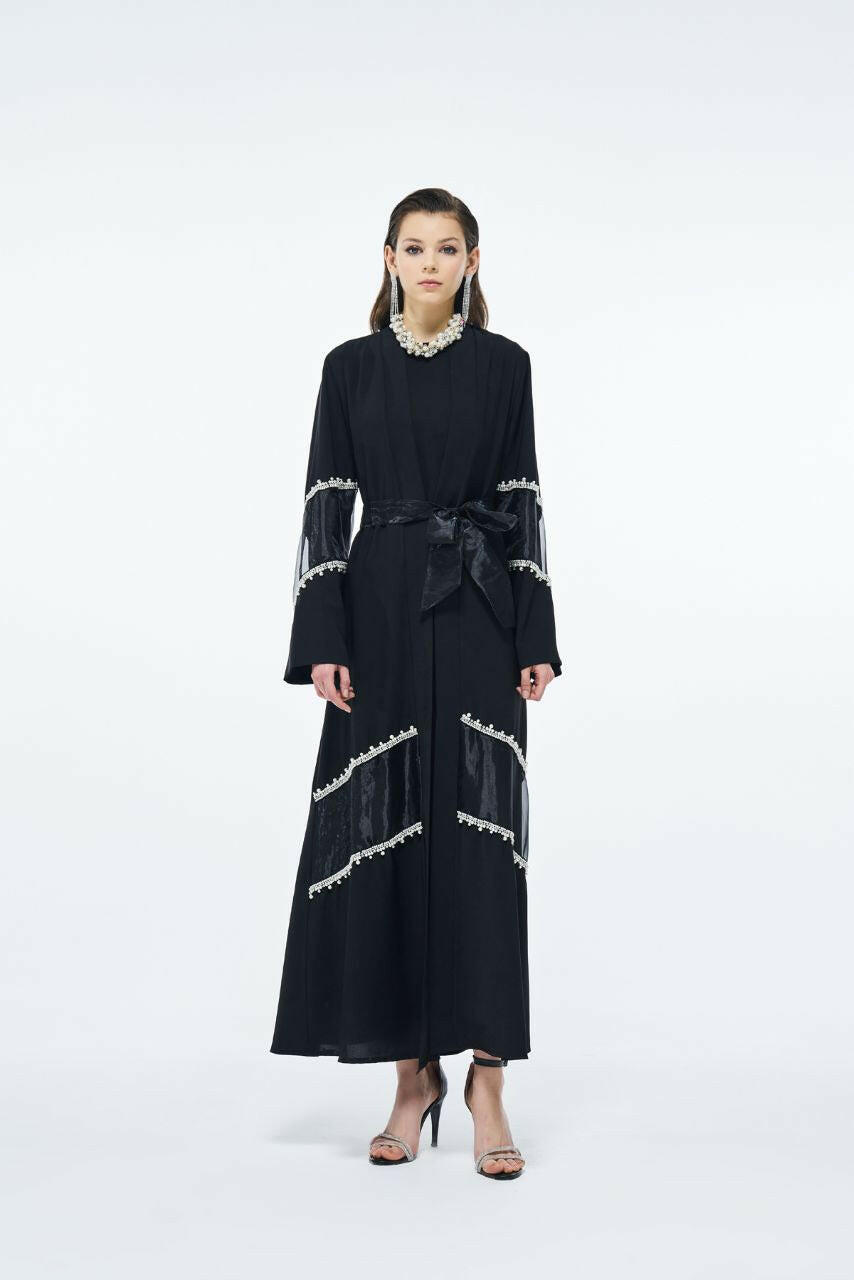 Women Abaya - Kimono embellished Design - Traditional Muslim Clothing for Women - Ramadan Collection Abaya By Baano 38 Black 