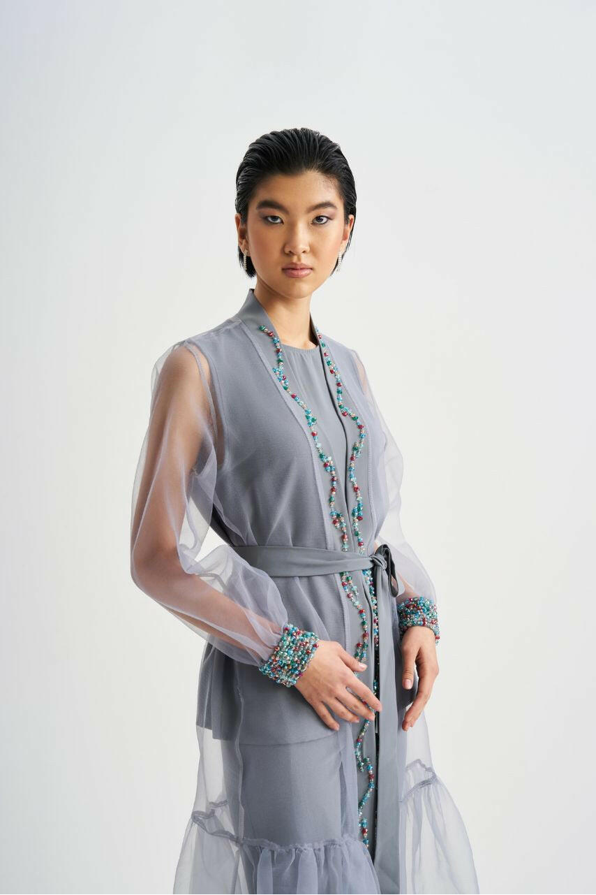 Open Front Overlay Abaya - kimono style Muslim dress for women, Ramadan, stylish, modest Abaya By Baano 42 Gray 