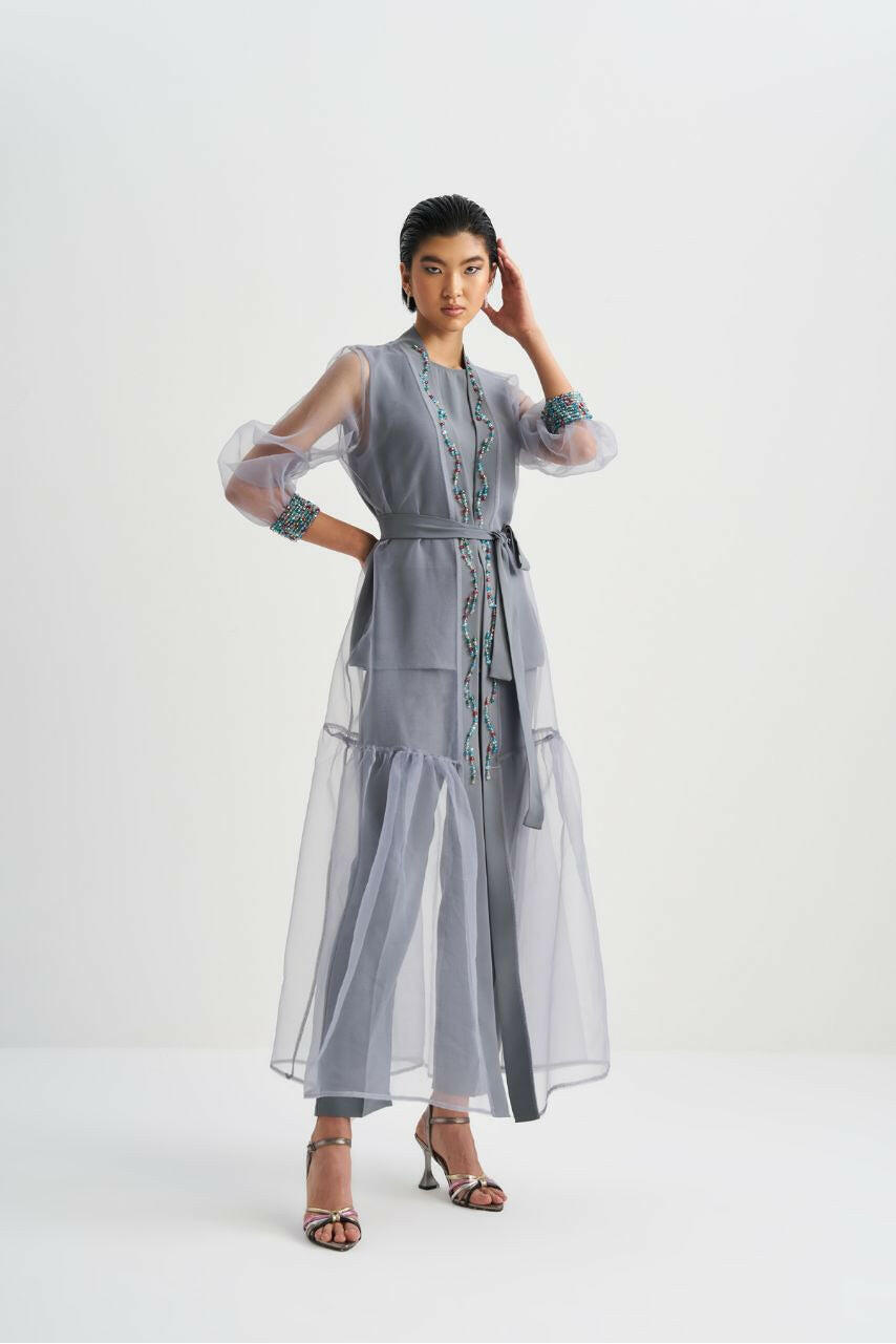 Open Front Overlay Abaya - kimono style Muslim dress for women, Ramadan, stylish, modest Abaya By Baano 40 Gray 