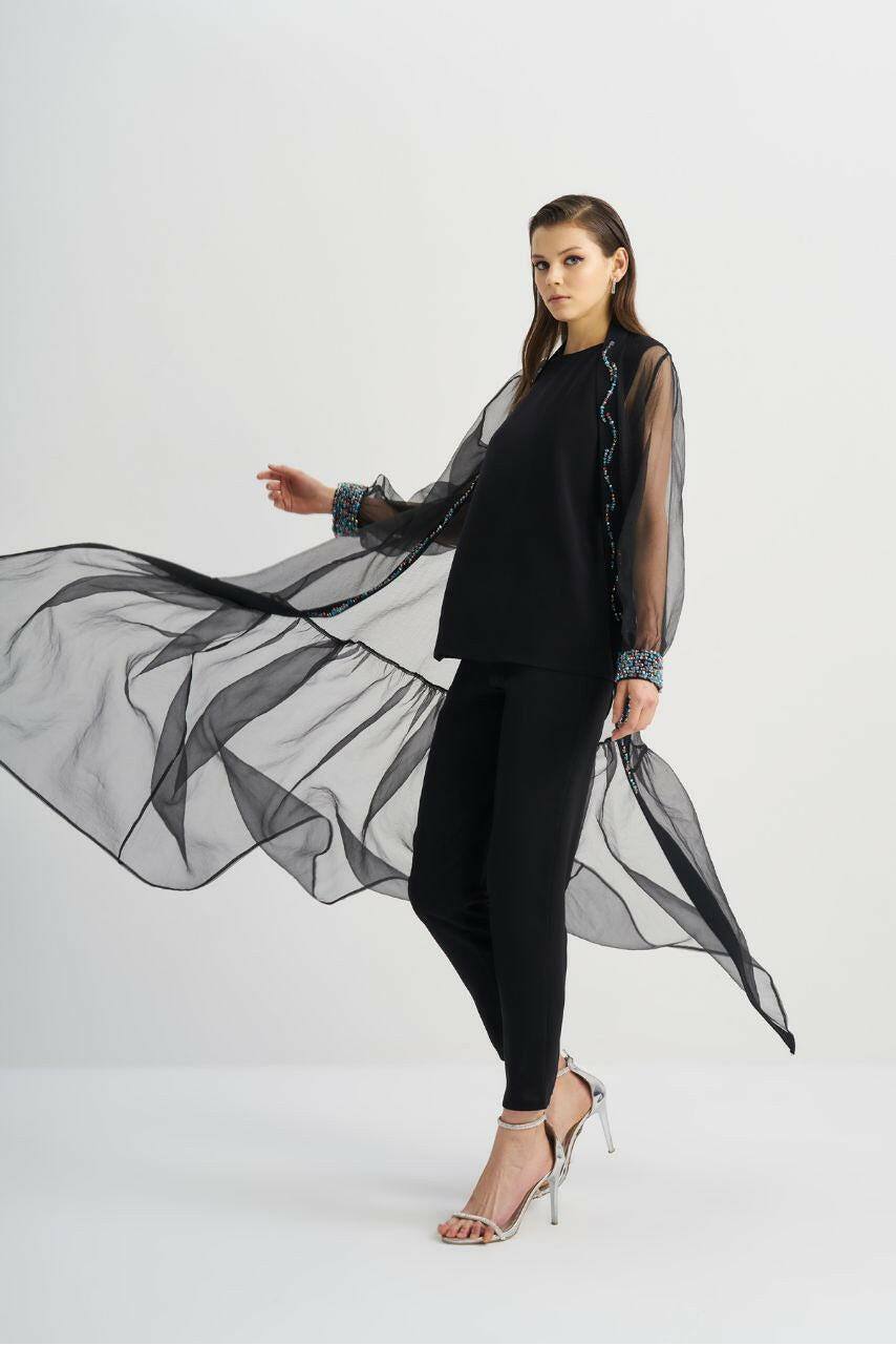 Open Front Overlay Abaya - Kimono Abaya By Baano 42 Black 