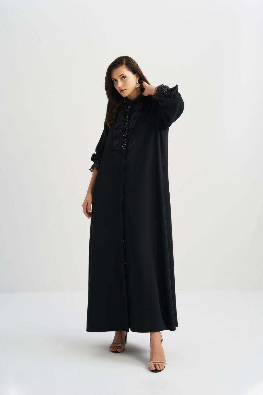 Muslim Women's Fashionable Emirati-Inspired Kaftan Abaya Kimono - Stylish, Modest, and Comfortable - Perfect for Ramadan, Eid, and Special Occasions Abaya By Baano 42 Black 
