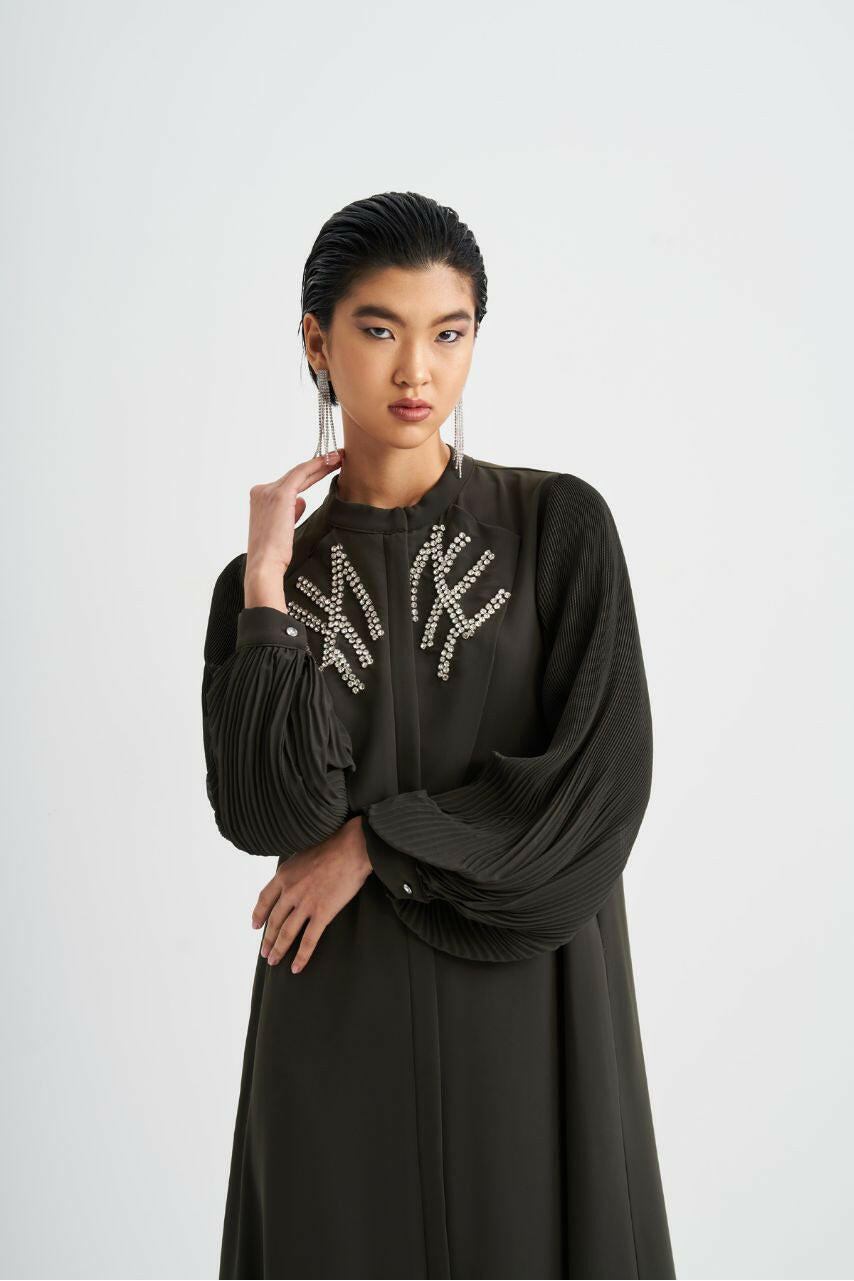 Front Designed Pleated Sleeve Abaya - Dressy, Elegant and Modest Islamic Clothing for Women - By Baano