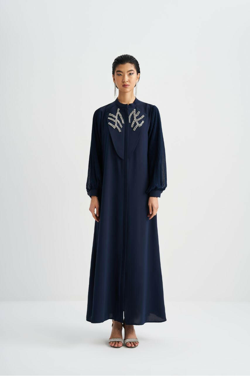 Front Designed Pleated Sleeve Abaya - Dressy, Elegant and Modest Islamic Clothing for Women Abaya & Kaftan By Baano 44 Blue Pot 