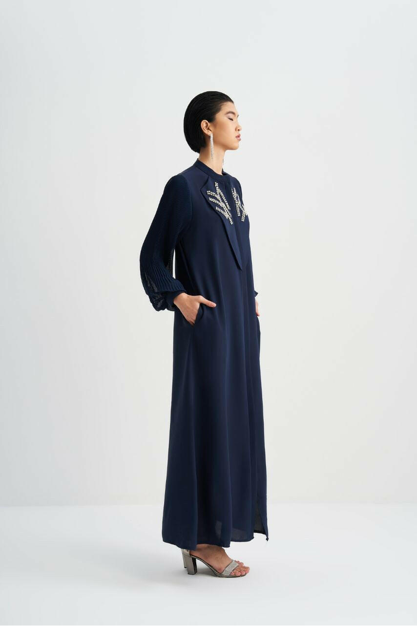 Front Designed Pleated Sleeve Abaya - Dressy, Elegant and Modest Islamic Clothing for Women Abaya & Kaftan By Baano 42 Blue Pot 