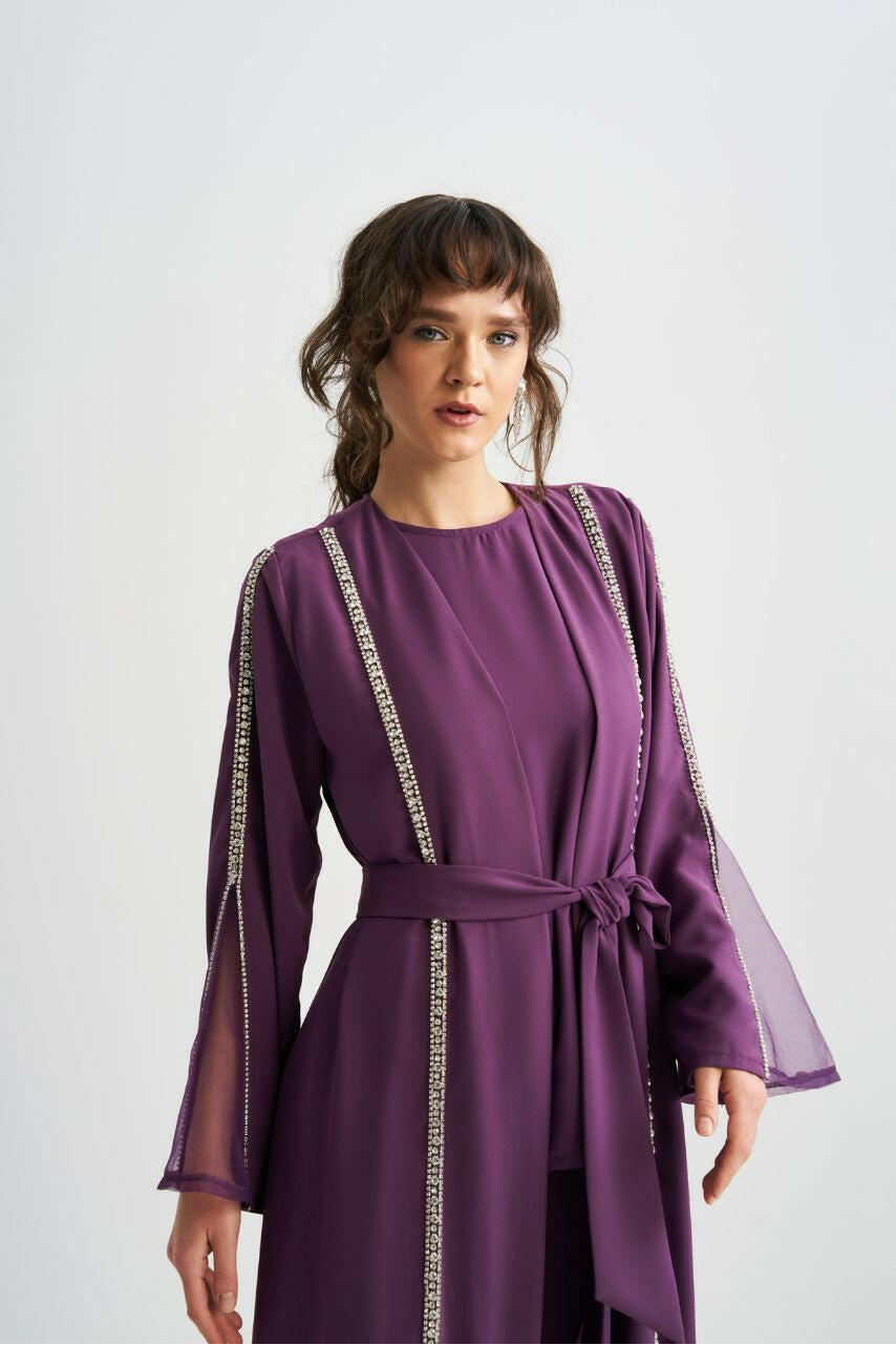 Women's Islamic Wedding Abaya - Gorgeous Details' - Embellished SHEER Abaya - Long Sleeves Abaya & Kaftan By Baano 38 Purple 