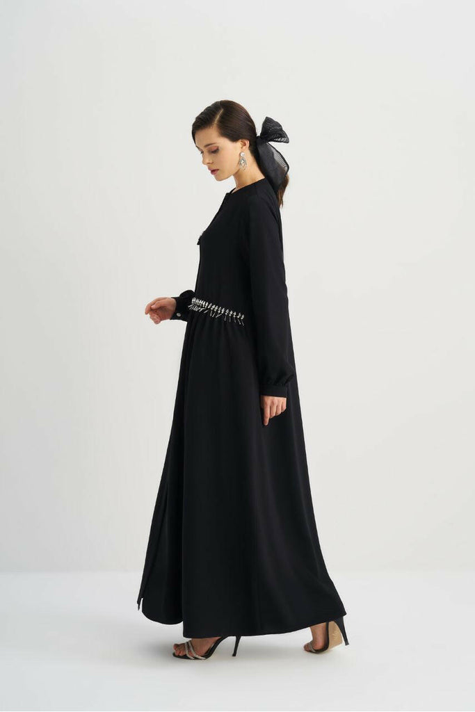Beautiful Open Abaya for Women, Handcrafted with Elegant Embellished Beats, Long Sleeved Abaya By Baano 40 Black 