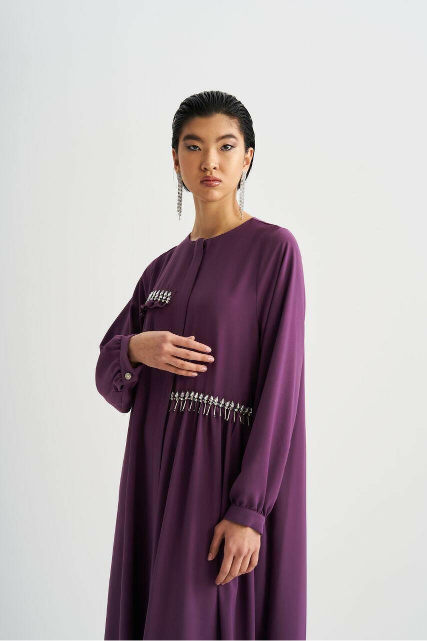 Beautiful Open Abaya for Women, Handcrafted with Elegant Embellished Beats, Long Sleeved - By Baano