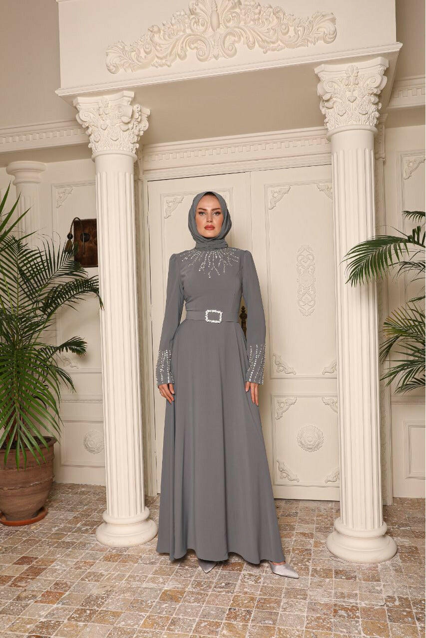 Women's Black Abaya with Rhinestones - Elegant Islamic Clothing for Special Occasions Abaya & Kaftan By Baano 40 Gray 