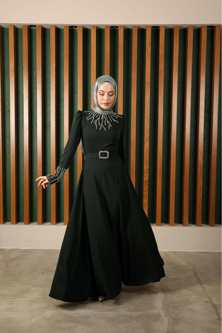 Women's Black Abaya with Rhinestones - Elegant Islamic Clothing for Special Occasions Abaya & Kaftan By Baano 42 Olive 