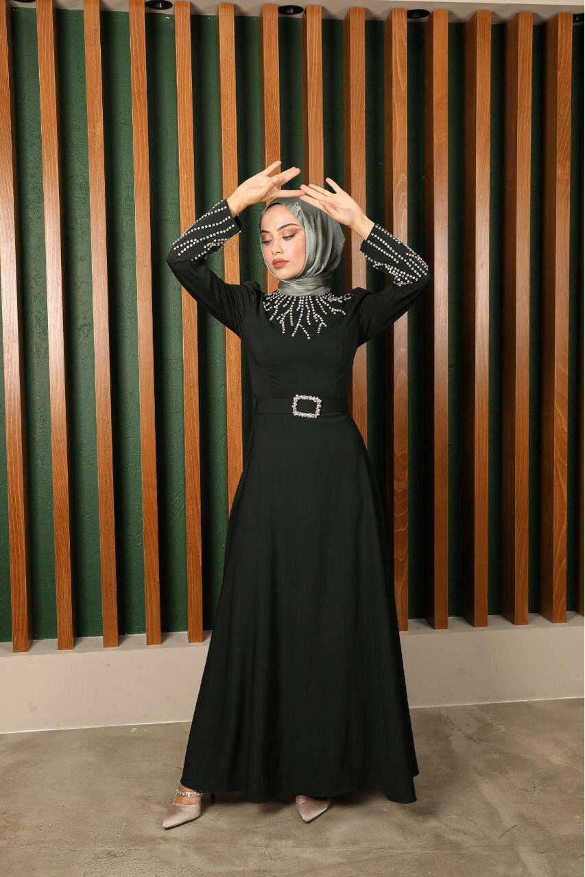 Women's Black Abaya with Rhinestones - Elegant Islamic Clothing for Special Occasions Abaya & Kaftan By Baano 40 Olive 