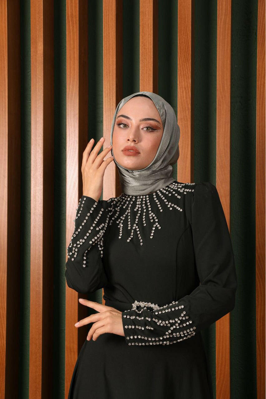 Women's Black Abaya with Rhinestones - Elegant Islamic Clothing for Special Occasions Abaya & Kaftan By Baano 38 Olive 