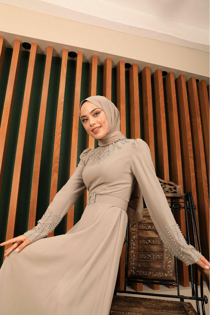 Women's Black Abaya with Rhinestones - Elegant Islamic Clothing for Special Occasions Abaya & Kaftan By Baano 38 Beige 