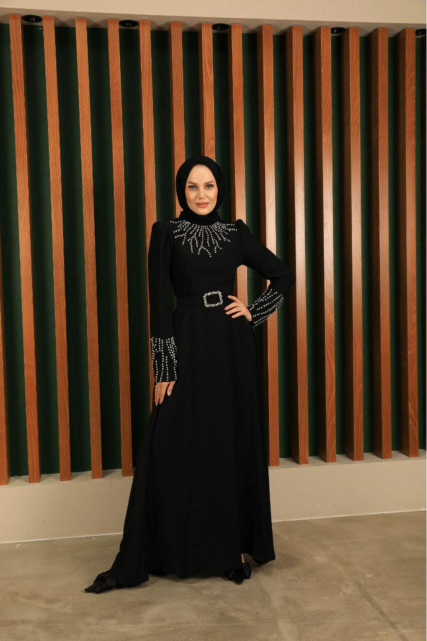 Women's Black Abaya with Rhinestones - Elegant Islamic Clothing for Special Occasions Abaya & Kaftan By Baano 44 Black 