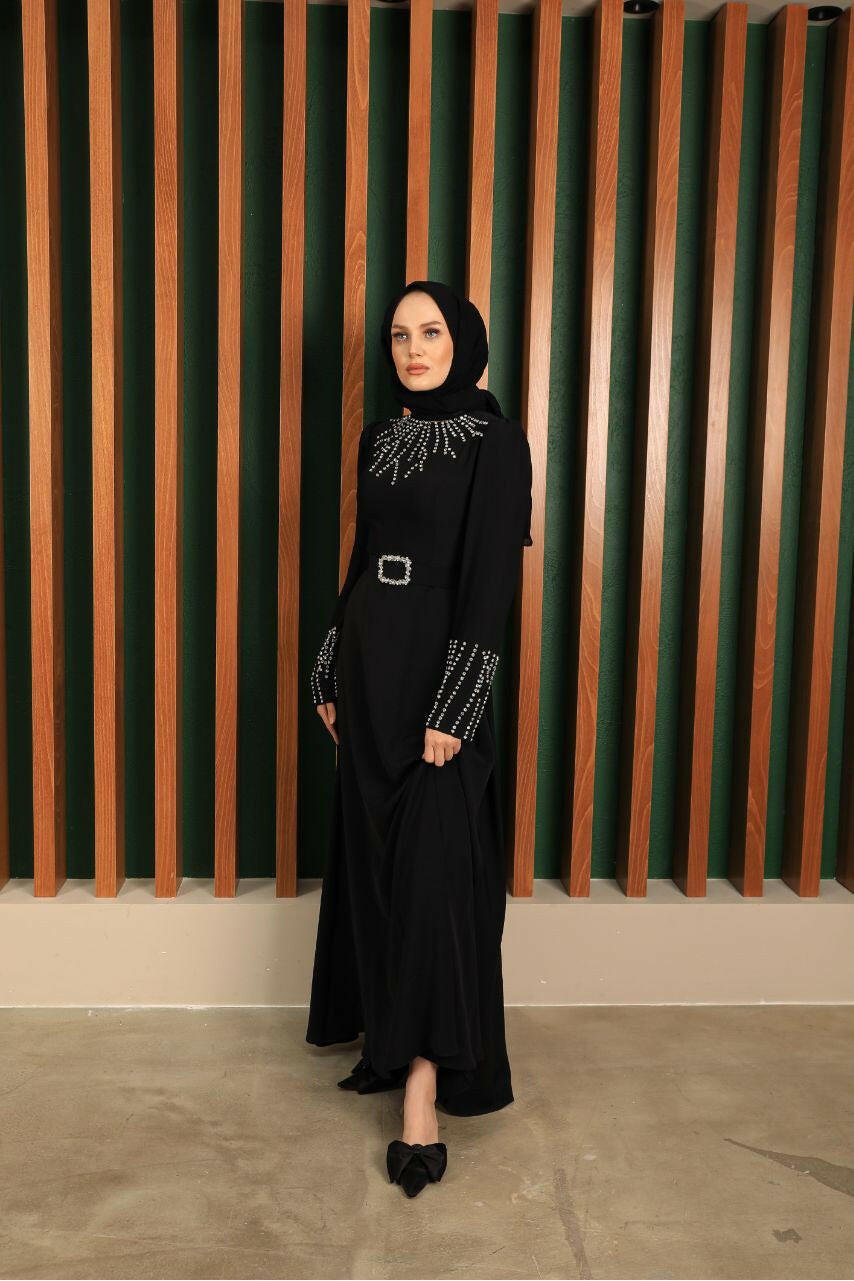 Women's Black Abaya with Rhinestones - Elegant Islamic Clothing for Special Occasions Abaya & Kaftan By Baano 40 Black 