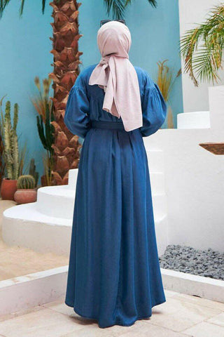 Beautiful Button Front Belted Long Maxi Dress - Abaya - With Side Pocket - By Baano