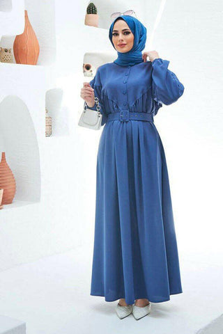 Beautiful Button Front Belted Long Maxi Dress - Abaya - With Side Pocket - By Baano