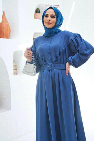 Beautiful Button Front Belted Long Maxi Dress - Abaya - With Side Pocket - By Baano