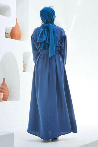 Beautiful Button Front Belted Long Maxi Dress - Abaya - With Side Pocket - By Baano