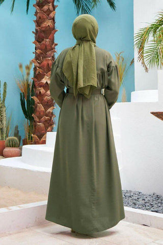 Beautiful Button Front Belted Long Maxi Dress - Abaya - With Side Pocket - By Baano