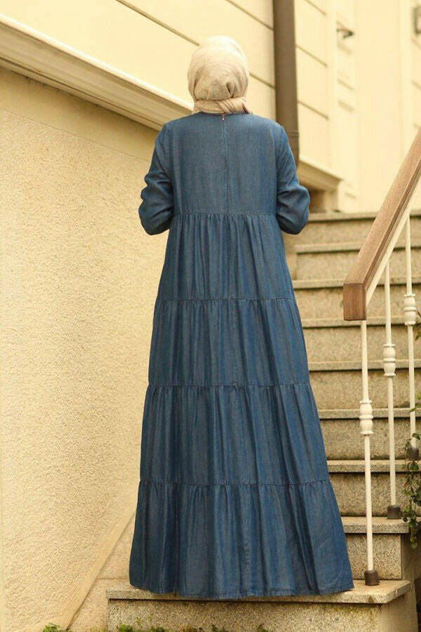 Tiered Long Maxi Dress - Modestly Designed Maxi Dress By Baano 44 Black Sea Blue 