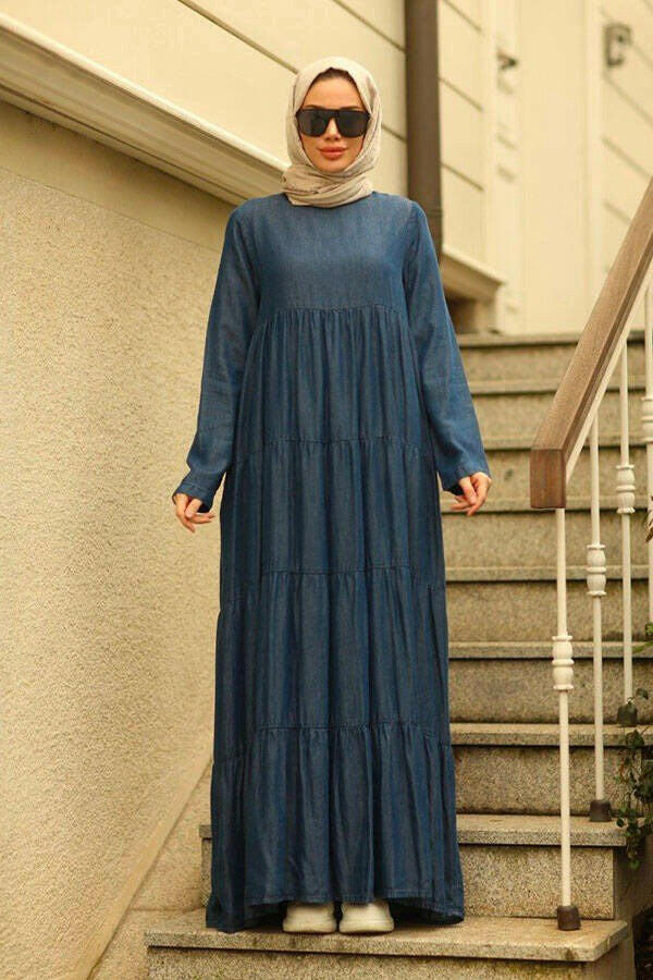 Tiered Long Maxi Dress - Modestly Designed Maxi Dress By Baano 40 Black Sea Blue 
