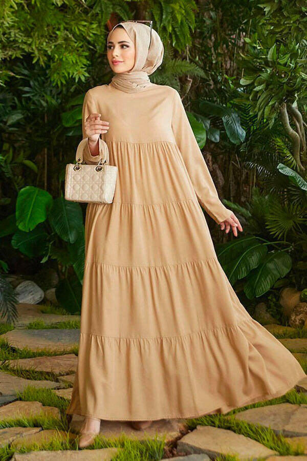 Tiered Long Maxi Dress - Modestly Designed Maxi Dress By Baano 38 Caramel Ice-cream 