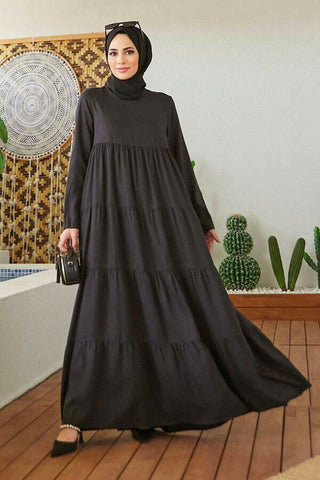 Tiered Long Maxi Dress - Modestly Designed 38 Stone Black