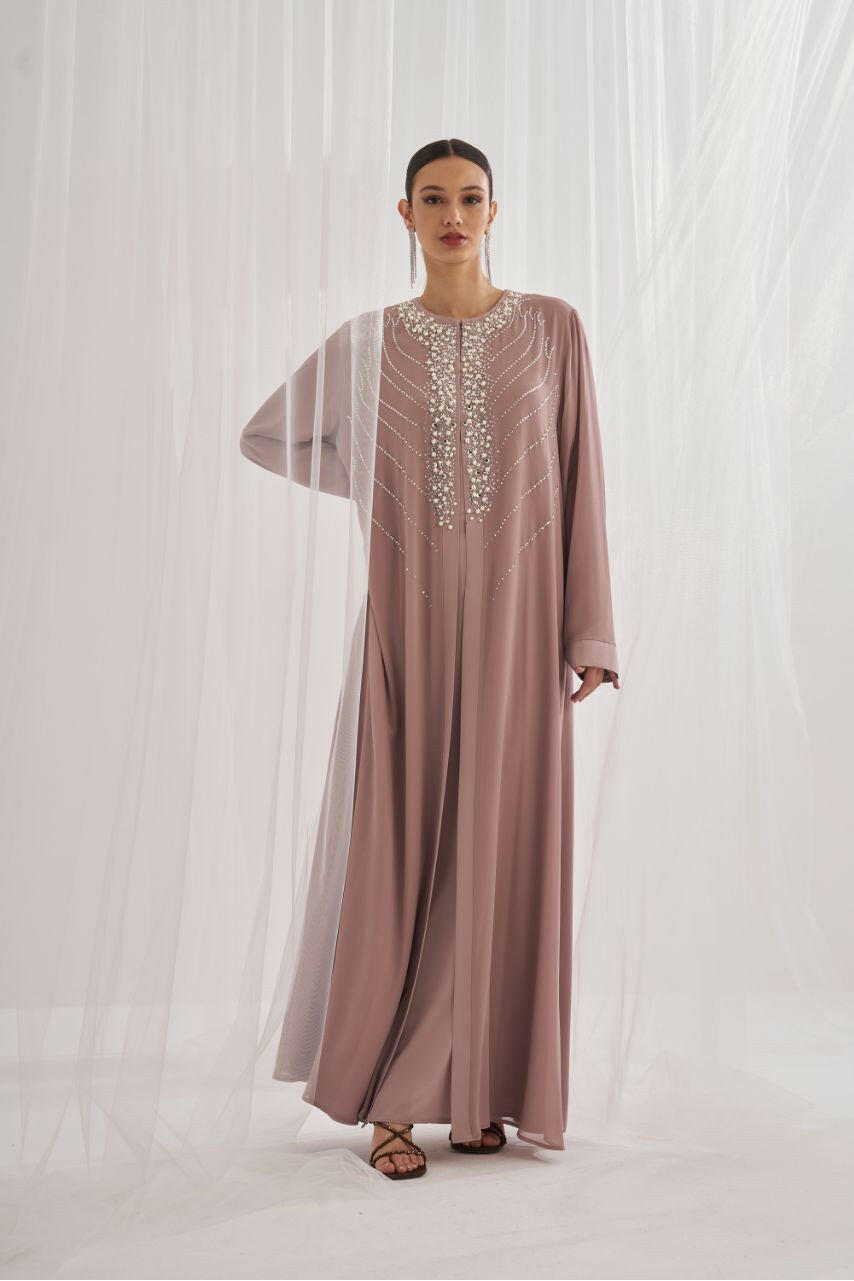 This Seasons Best Designed Abaya - Handmade with precision beadwork for a unique and stylish finish. Abaya By Baano 3 Posh Beige 