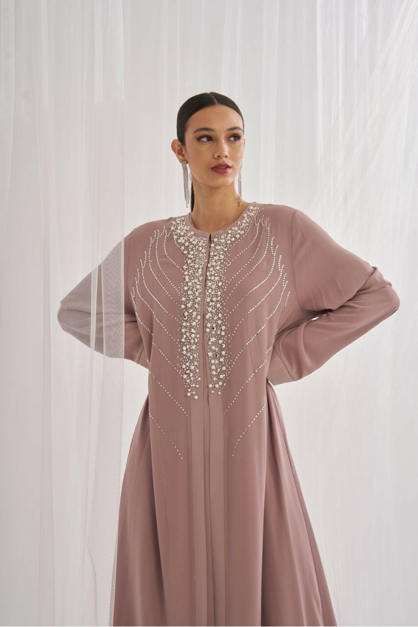 This Seasons Best Designed Abaya - Handmade with precision beadwork for a unique and stylish finish. Abaya By Baano 1 Posh Beige 