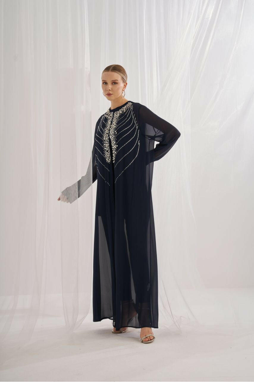 This Seasons Best Designed Abaya - Handmade with precision beadwork for a unique and stylish finish. Abaya By Baano 2 Formal Navy 