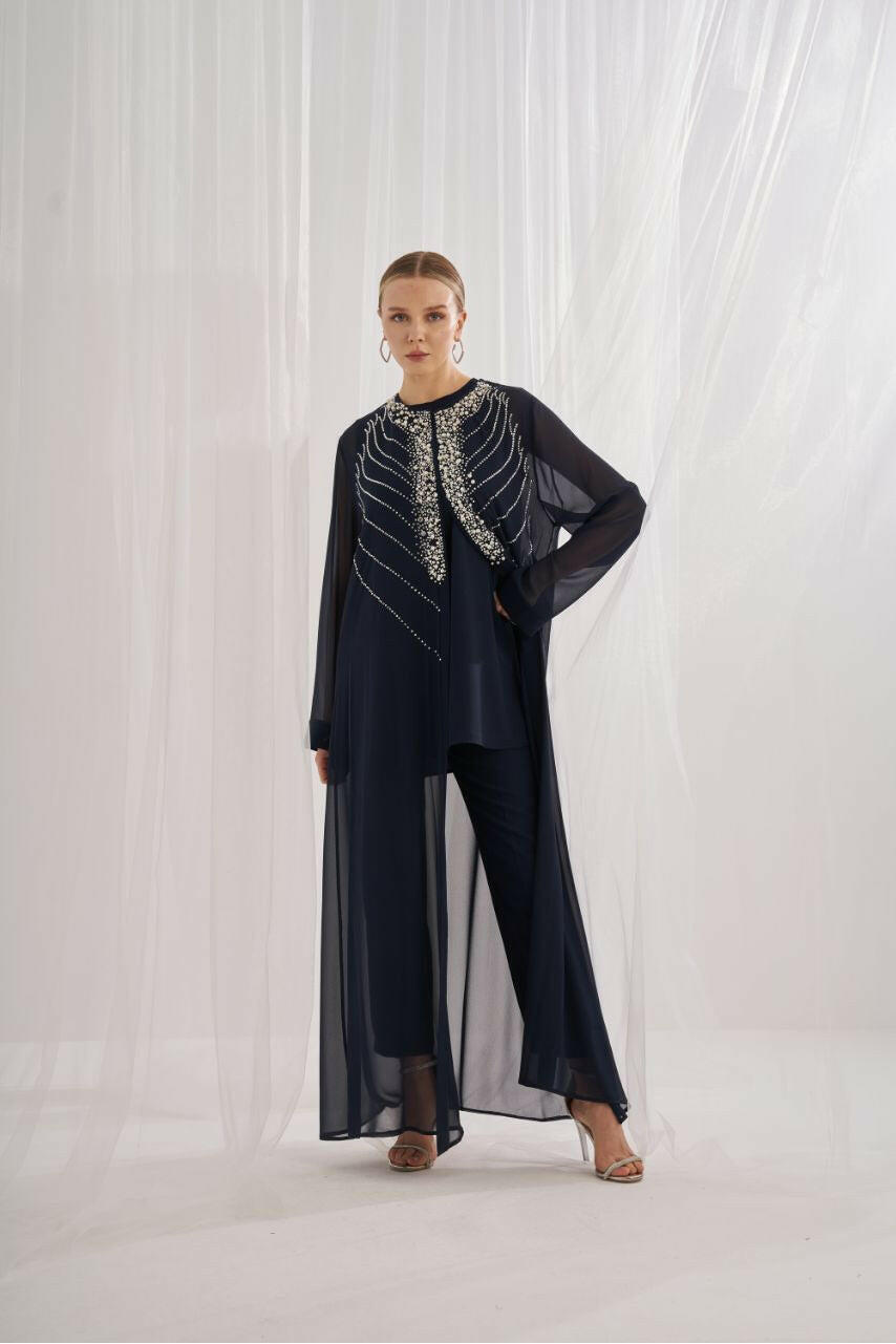 This Seasons Best Designed Abaya - Handmade with precision beadwork for a unique and stylish finish. Abaya By Baano 1 Formal Navy 