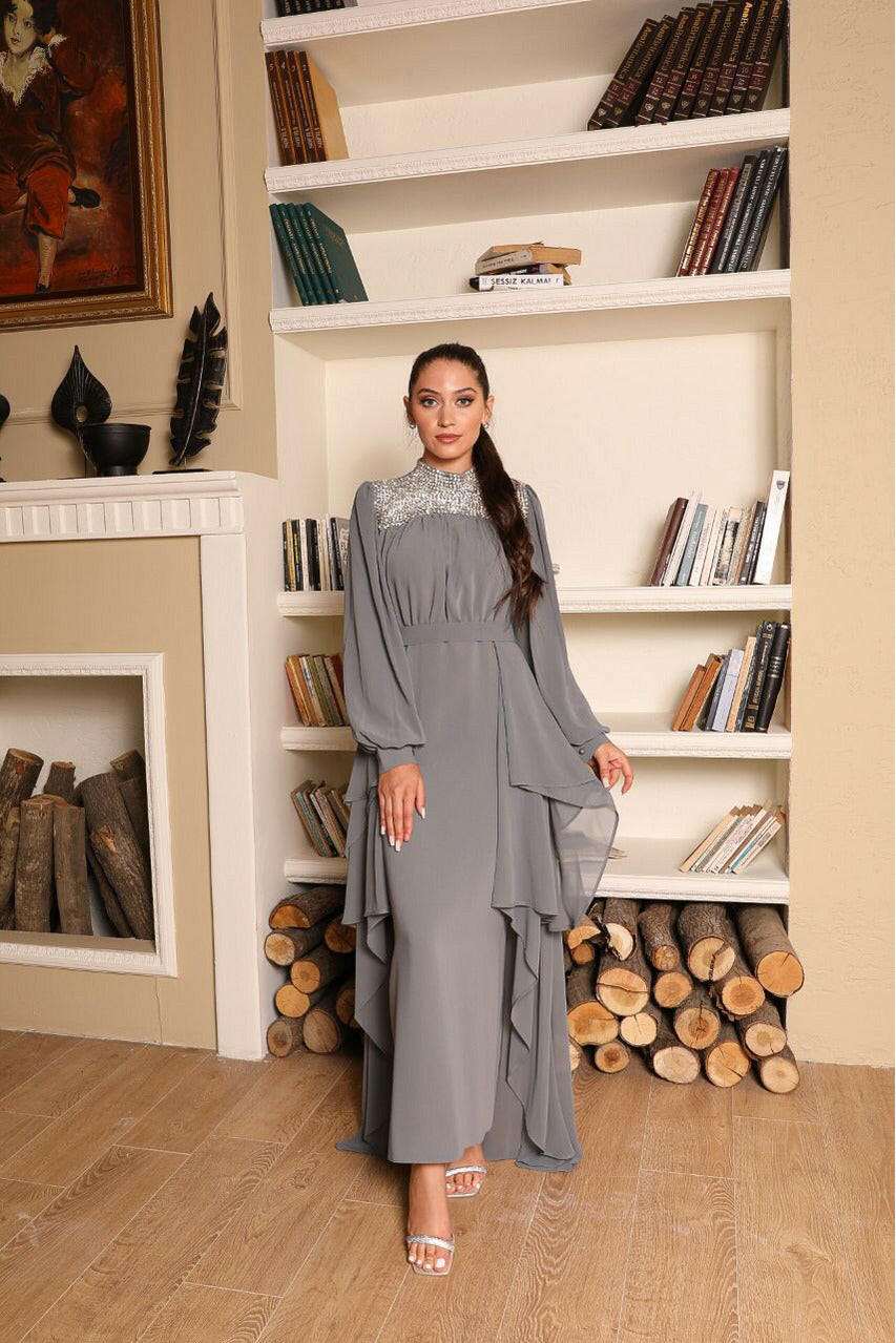 This Seasons Best Designed Maxi Dress - Handmade with precision beadwork for a unique and stylish finish. Maxi Dress By Baano 40 Battleship Gray 