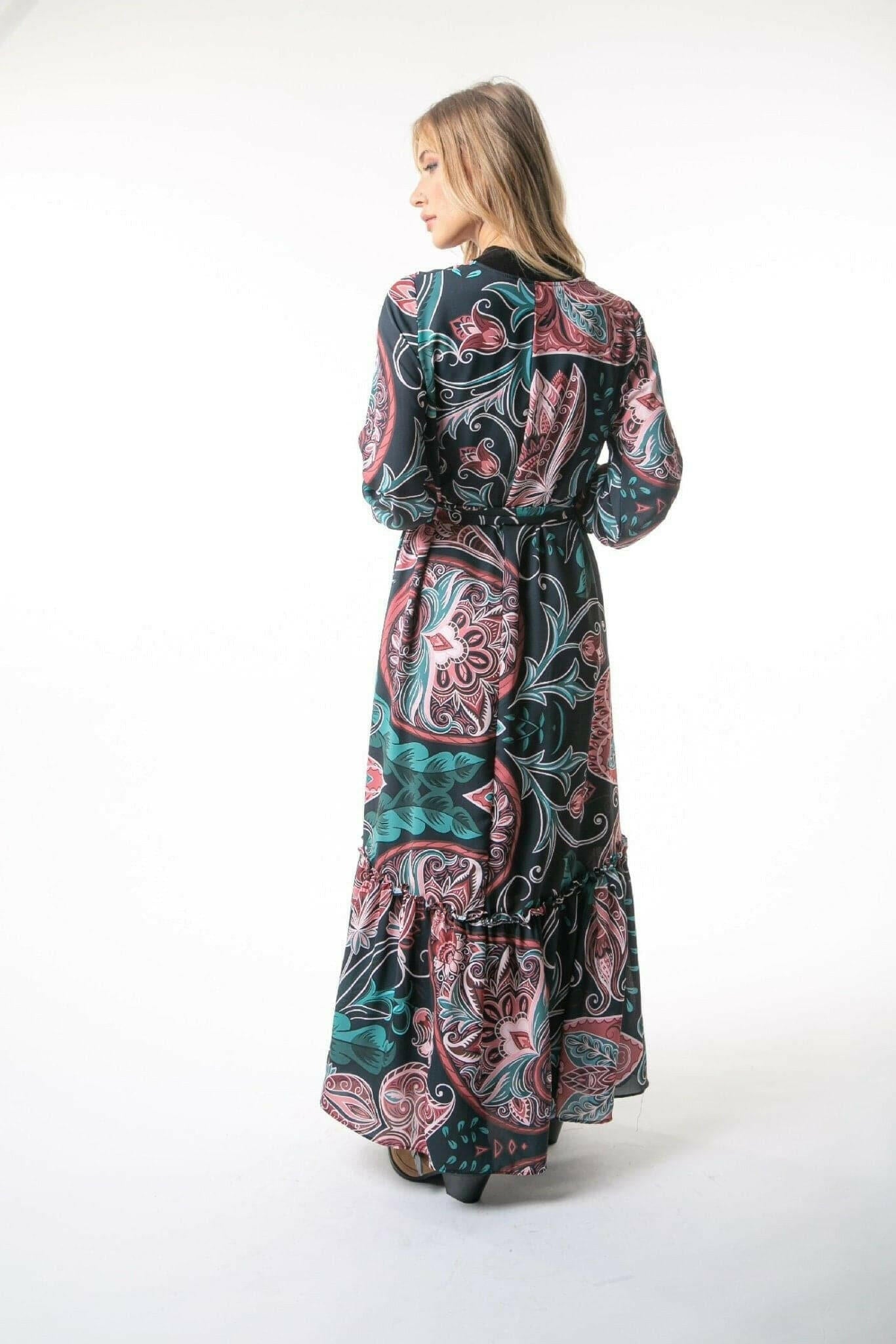 Sara Long Maxi Dress in Paisley Print with Long Sleeves Maxi Dress ByBaano   