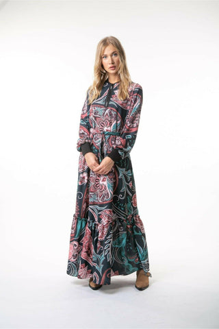 Sara Long Maxi Dress in Paisley Print with Long Sleeves - By Baano