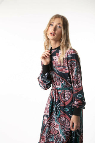 Sara Long Maxi Dress in Paisley Print with Long Sleeves - By Baano